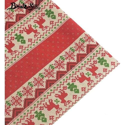 Booksew Red Cotton Linen Fabric Merry Christmas Fabric Telas Por Metro Tissu DIY Handmade Home Tablecloth Bag Curtain Cushion