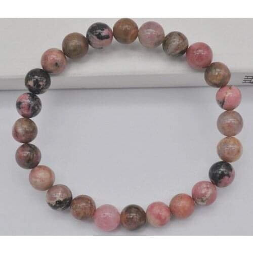 8MM Rhodonite Round Beads GEM Bracelet Bangle Stretch 8 Inch Jewelry G556
