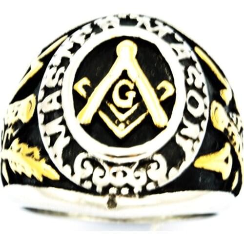FANSSTEEL Stainless Steel Jewelry Master Mason Compass and Square Masonic Ring FSR20W57G