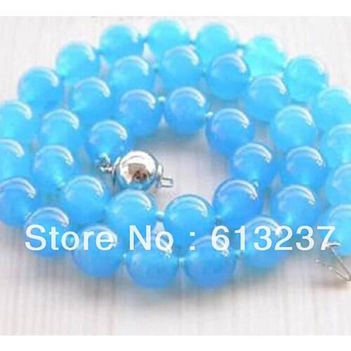 Fashion style 10mm elegant round beads blue chalcedony jades stone beads diy charms necklace making 18" MY4631
