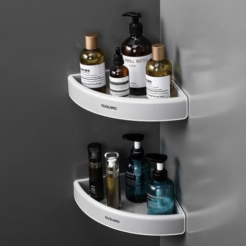 Shower Storage Rack Black Corner Shelves Wall Mounted Aluminum Toilet Shampoo Holder No Drill Kitchen Bathroom Shelf Organizer