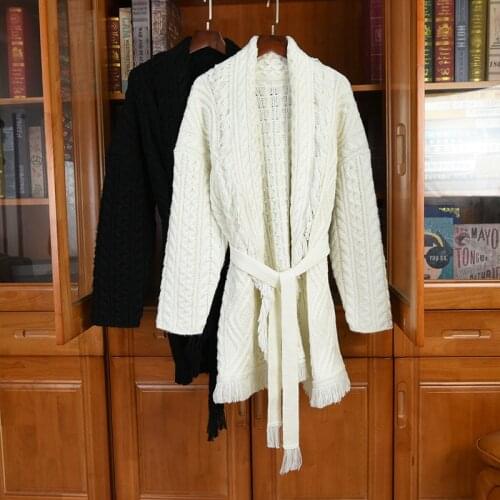 New Arrival High Quality Wool Belt knitted coat Fashion Womens tassels cardigans Top C546