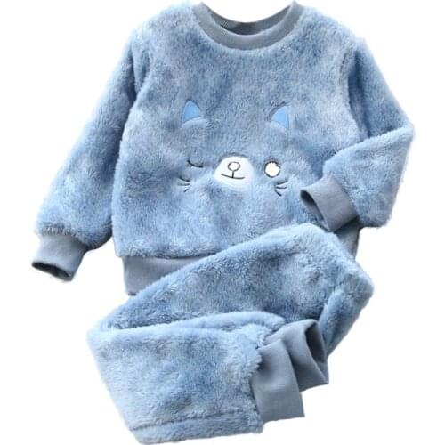 Home Pyjamas Childrens Pyjamas 2020 Winter New Baby Plus Velvet Thick Cartoon Clothes Boys Girls Clothes Warm Kids Sets Autumn