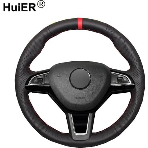 Hand Sewing Car Steering Wheel Cover For Skoda Octavia 2013-2019 Fabia 2013-2019 Karoq 2017-2019 Yeti 2014-2019 Superb (3-Spoke)