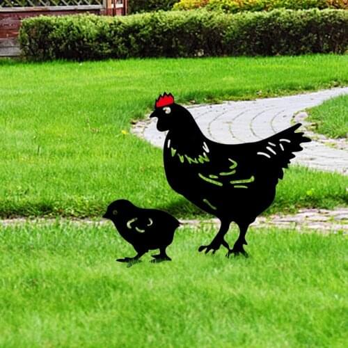 Garden Chicken Silhouette Stakes Sun-proof And Waterproof Metal Animal Yard Art Black Decoration For Lawns Gardens Backyards