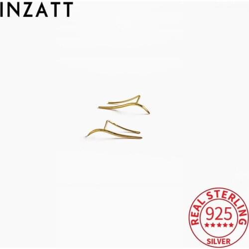 INZATT Real 925 Sterling Silver Streamline Wave Stud 14K Gold Earrings For Women Punk Fine Jewelry Accessories Drop Shipping