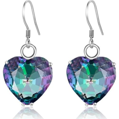 Genuine Rainbow Mystic Topaz Drop Earrings Heart Shape 925 Sterling Silver Earrings for Women Gemstones Earing Fine Jewellery