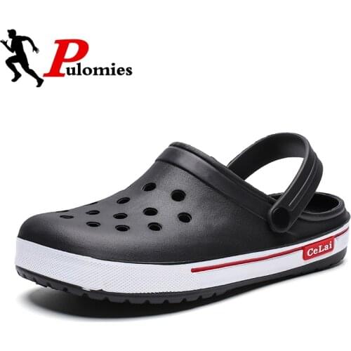PULOMIES Summer Men Slippers Sandals Massage Clogs Outdoor Garden Shoes Men Pool Sandals Bathroom Slides Mules Beach Slippers