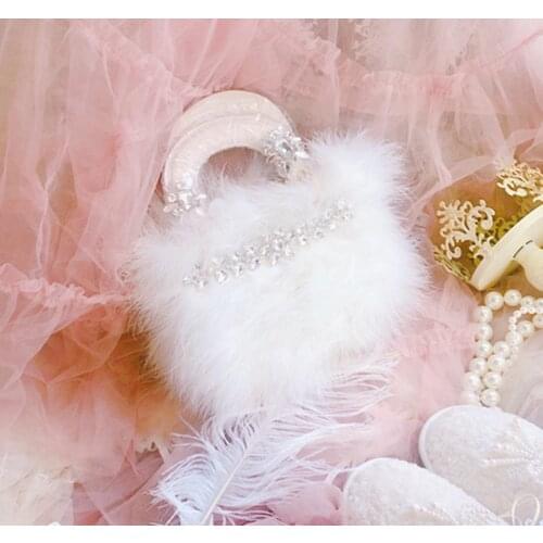 Lolita Kawaii Clutch Feather Rhinestone Tote 2019 Autumn French Gothic Lolita Bag Japanese Lolita Shoulder Bag Loli Cos