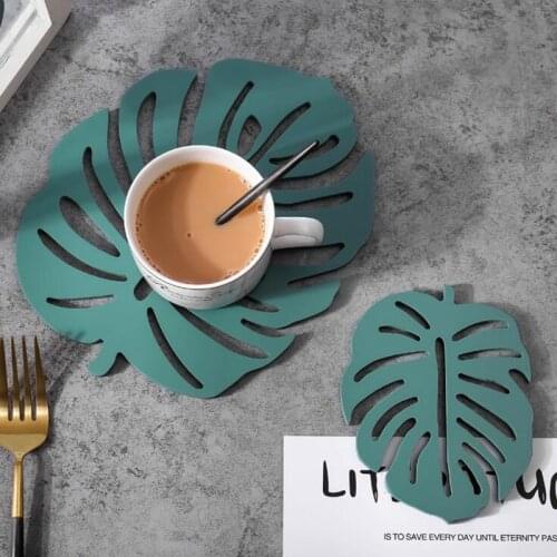 TECHOME New Home Fashion Wooden MDF Coaster Creative Wholesales Leaf Hollow Thick Size Table Mat Non-slip Insulation Table Mat