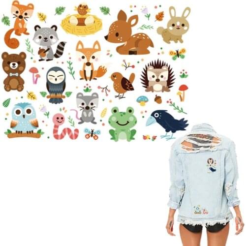 Cute Forest Animal Iron On Patches Thermal Press Vinyl Hoodies Tops Washable Diy Fabric Patches Children Hat Socks Transfer