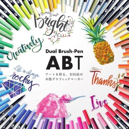 TOMBOW AB-T Art Brush Pen Japanese Calligraphy pen 108 Colors Double Heads Watercolor Marker Pen for Painting Art Supplies
