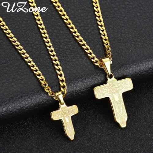 UZone Double Sides Crucifix Cross Necklace Lords Prayer Cross Pendant Necklaces For Valentines Day Gift