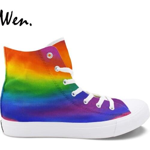 Wen Original Painting Gradual Change of Color Colorful Hand Painted Design Men Womens Canvas Shoes High Top Skateboard Sneakers