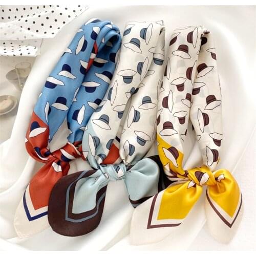 Luna&Dolphin Spring Small Square Scarf 53x53CM 100% Nature Silk Lovely Hat Printed Bandanas Spring Headbands Bag Ribbon Kerchief