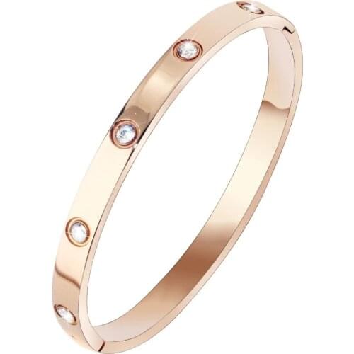 High Quality Shining Bracelet Round Cubic Zircon Bracelet & Bracelet Gold Stainless Steel Bracelet Womens Wedding Party Jewelry