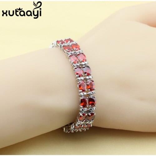 New Fashion Silver Color Bracelet For Women Classy Red Created Garnet Adjustable Link Chain Bracelet Length 16+2cm