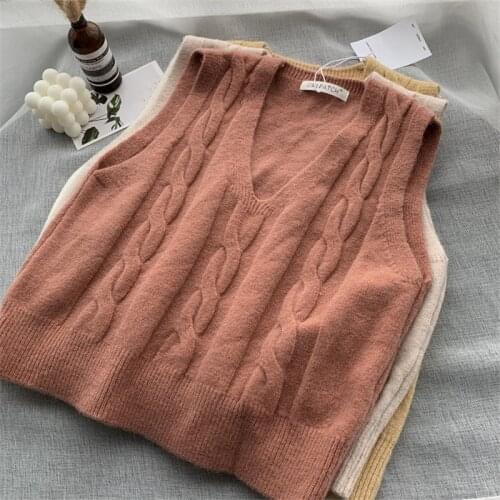 Women Autumn Sweater Vest Sleeveless V-Neck Solid Loose Casual Knitted Pullover Tops Ladies Korean Sueter Vests Female
