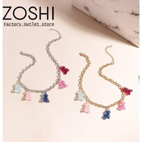 Mini Bear Pendant Necklace Ladies Acrylic Resin Five Bears Cool Simple Necklace Necklace Fashion Gothic Jewelry