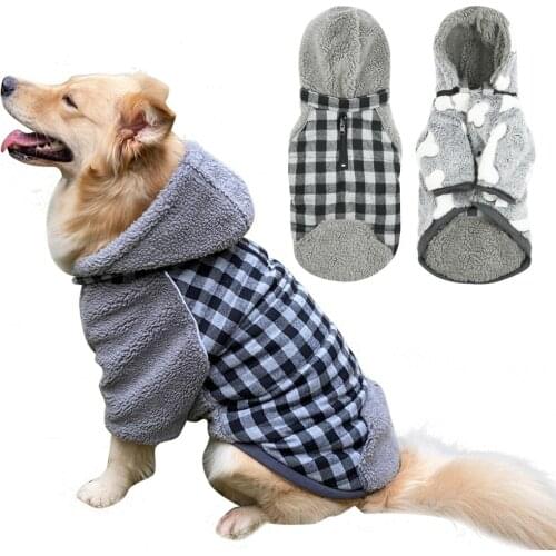 Winter Dog Clothes Plaid Reversible Thick Dog Coats for Small Medium Large Dogs Super Soft Warm Pet Clothing with Removable Hood