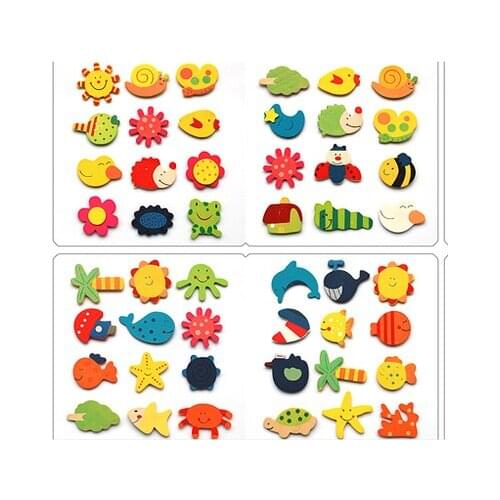 12pcs/set Painted wooden model toy baby childrens early education knowledge toys cartoon animal magnets Creative decoration