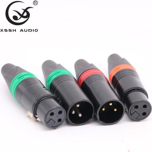 2pairs 4pairs female male XLR Hi-end YIVO Audio Jack 3 pins connector Black Shell Brass plated Gold XLR socket jack plug