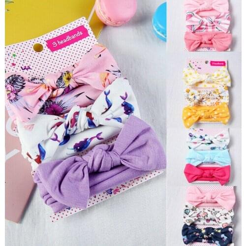 3pcs/Set Baby Girl Newborn Headbands Elastic Ribbon Headdress Kids Hairband Cotton Bow Head Wrap Hair Accessories For 0-6 Years