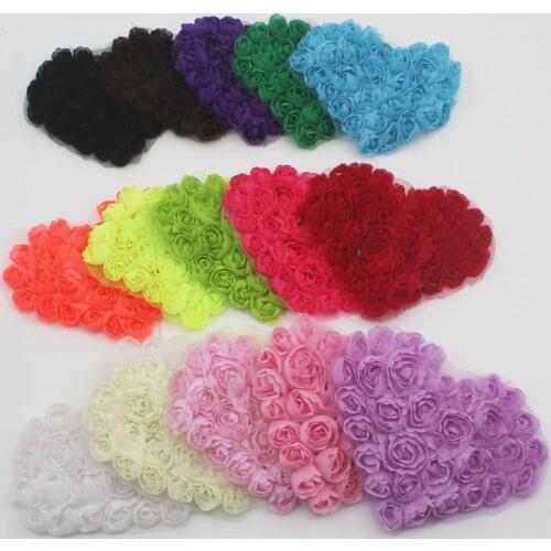 30/70/200pcs Bulk Large Shabby Chiffon Rosette Heart Trim on Mesh Netting for Baby Girls Dress T-shirts Embellishments
