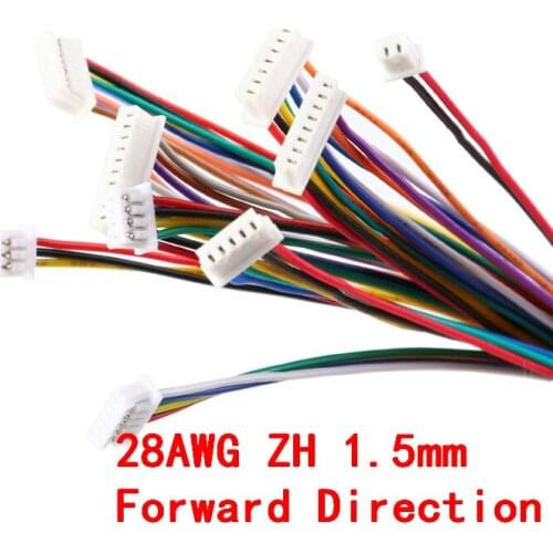 5/10PCS Cable Connector ZH 1.5 JST Single Electronic Wire Connectors 2/3/4/5/6/7/8 Pin 100MM DIY Line Forward Direction 28AWG