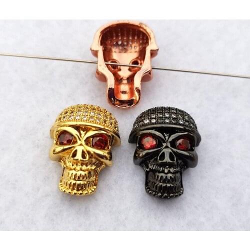 5 Pcs Red Eye Cubic Zircon Skull Head Charm connector fit Bracelet Pendant CZ Micro Pave DIY Beads Jewelry Finding CT476