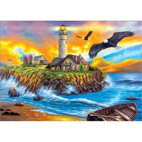 Round full diamond landscape 5D diamond painting island lighthouse flying eagle DIY diamond embroidery set home decoration