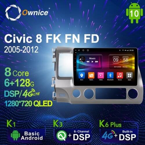 Ownice Autoradio automotive Radio 2 Din for Honda Civic 8 FK FN FD 2005 2008 2009 2010 2012 Android 10.0 4G LTE 6G Ram 128G Rom