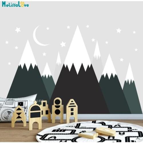 Large Mountains Wall Stickers Art Boy Bedroom Decor for Kids Adventure Murals Moon and Stars Decals Nursery YT5285