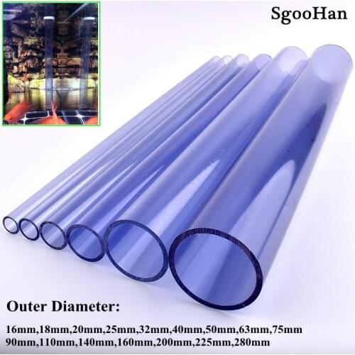 Big Size 110~280mm UPVC Transparent Blue Pipe Small Size 16~90mm Aquarium Fish Tank Tube Garden Watering Fittings 0.5M Long
