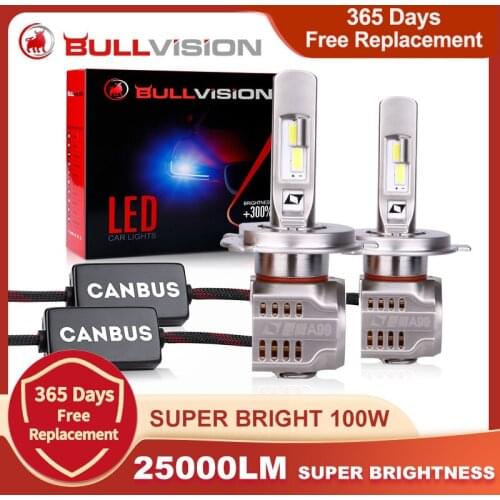 Bullvision H4 LED H7 H11 9006 9005 Car Headlights Bulbs 100W 25000LM Canbus Decoder Automobile LED Headlamp Front Lights 6500K