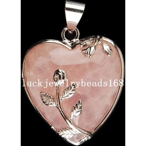 Free Shipping Women Fashion Jewelry 36x31x10mm Pink Quartz Heart Pendant Bead 1Pcs C2024