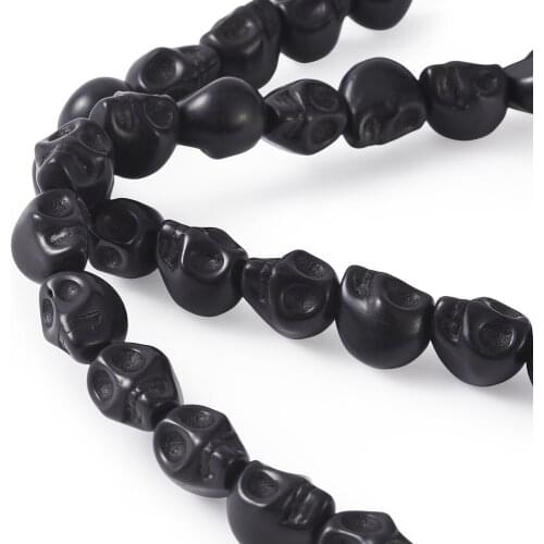 40pcs Natural Stone Howlite Black Halloween Skull Head Beads Strand Loose Bead Charm for DIY Jewelry Making Bracelet Necklace