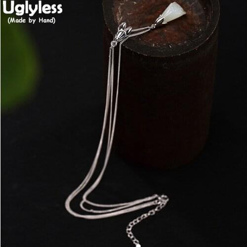 Uglyless Real 925 Sterling Silver Natural Jade Magnolia Flower Necklaces Women Elegant Dress Bijoux Sets of Chains Fine Jewelry