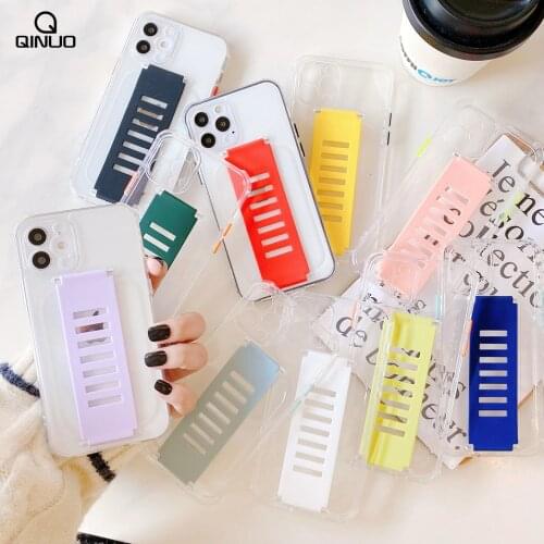Candy Color Clear Wrist Strap Case For iPhone 12 Mini 11 Pro Xs Max XR X 7 8 Plus SE Shockproof Soft Silicone Cover With Holder