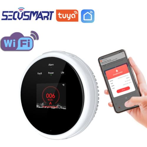 Tuya WiFi Gas Leak Alarm Detection Natural Gas Leakage Detector Probe TFT Screen Sensor Alarm For Home Cooking Kitchen Security