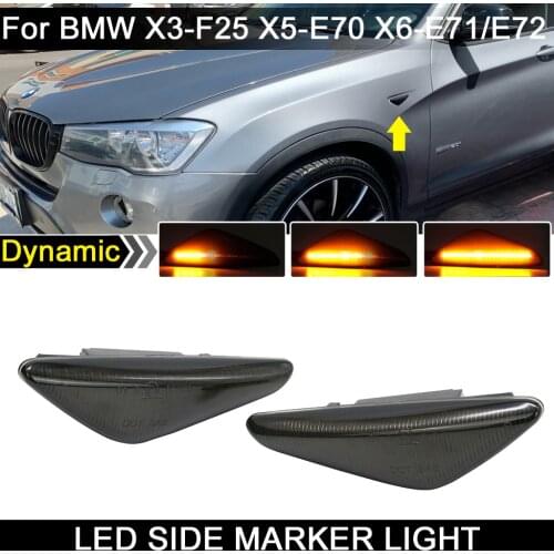 For BMW E70 X5 E71 X5 E72 X6 F25 X3 Smoked Lens Car Front Dynamic Amber LED Side Marker Light Turn Signal Lamp
