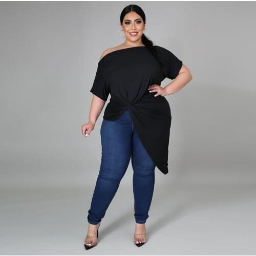 ChocoMisty-LadyPlus Plus-size Tops Irregular One Shoulder T-shirt 1497