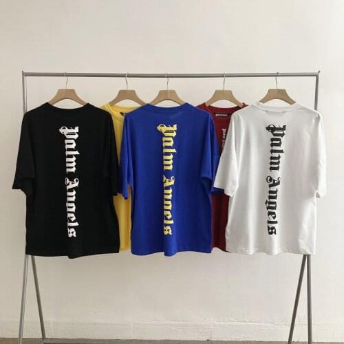 Palm Angels new front rear letter printing short-sleeved loose men women casual fall-shoulder T-shirt trend 7816540