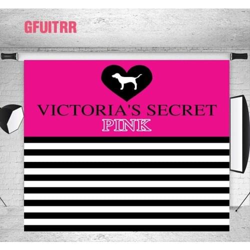 GFUITRR Secret Pink Birthday Photography Backdrop Black and White Stripes Vinyl Photo Booth Background