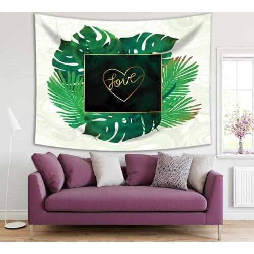 Tapestry Tropical Plants Palm Tree Leaves Heart Shape Love Gold and Marble Romantic Summer Art Decorating
