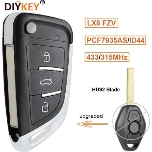 KEYECU Upgrade Flip Remote Key Fob 315MHz/433MHz ID44 for BMW EWS 1998-2009 - HU92/HU58 - FCCID: LX8 FZV