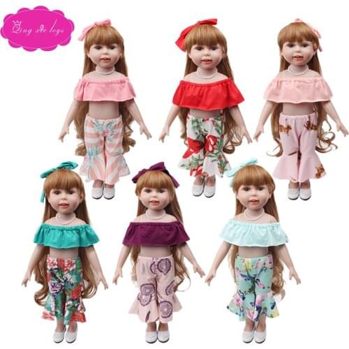 Doll clothes accessories New fashion 6 colors bell bottom pantsuit+headband fit 18 inch Girl doll 43 cm doll c715