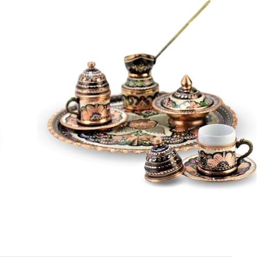 Copper Turkish Coffee Sets Tea Espresso Cup Set Anatolian Arabic Coffee Cups Set Set 2 - (10 PCS) Ottoman Tea Set MADE IN TURKEY