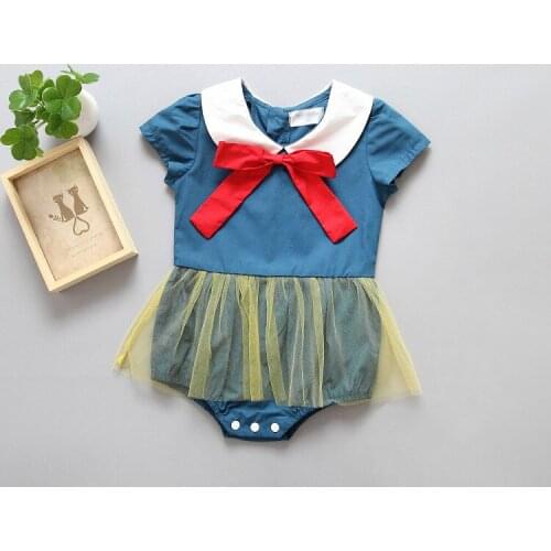 Fashion Baby Girl Bodysuit Fashion Infant Blue Peter Pan Collar Dress Summer Short Sleeve Baby Jumpsuits Outfits for Newborns