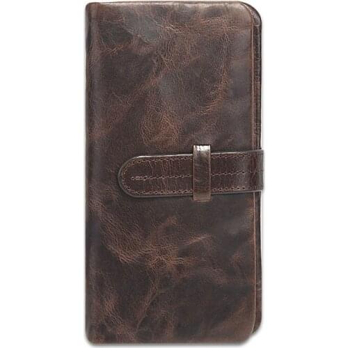 Oil Wax Leather Mens Genuine Leather Wallet Casual Retro Long Purse Large Capacity Multicard Wallet